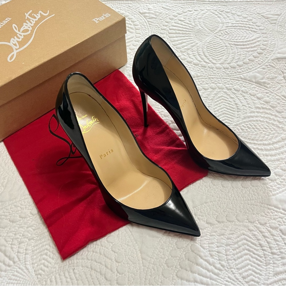CHRISTIAN LOUBOUTIN Pigalle Follies 100 Pump Heel Black Patent Leather Size 39 - Picture 2 of 13